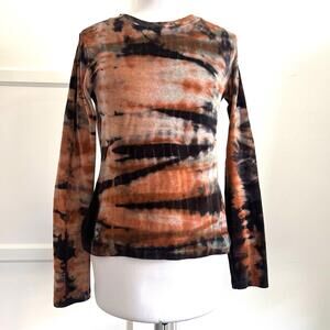 AllSaints LS Velvet Tydy Tee Long Sleeve Top Tie Dye Orange Black Women’s US 6